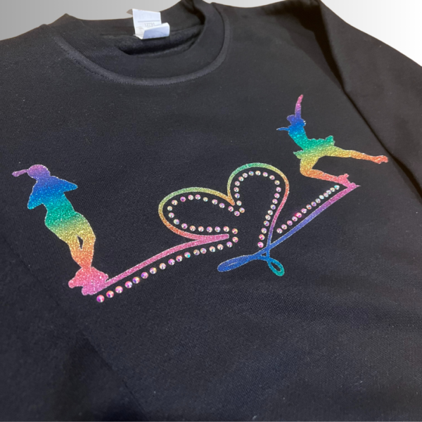 Sweat "I Love Patinagem" em Vinil Glitter Arco-Íris e Strass