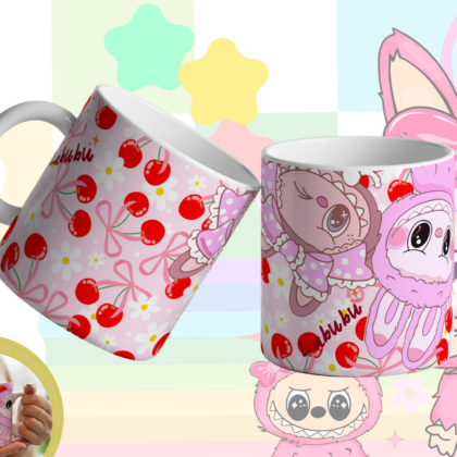 Caneca Premium Labubu Cereja - Design Doce e Vibrante