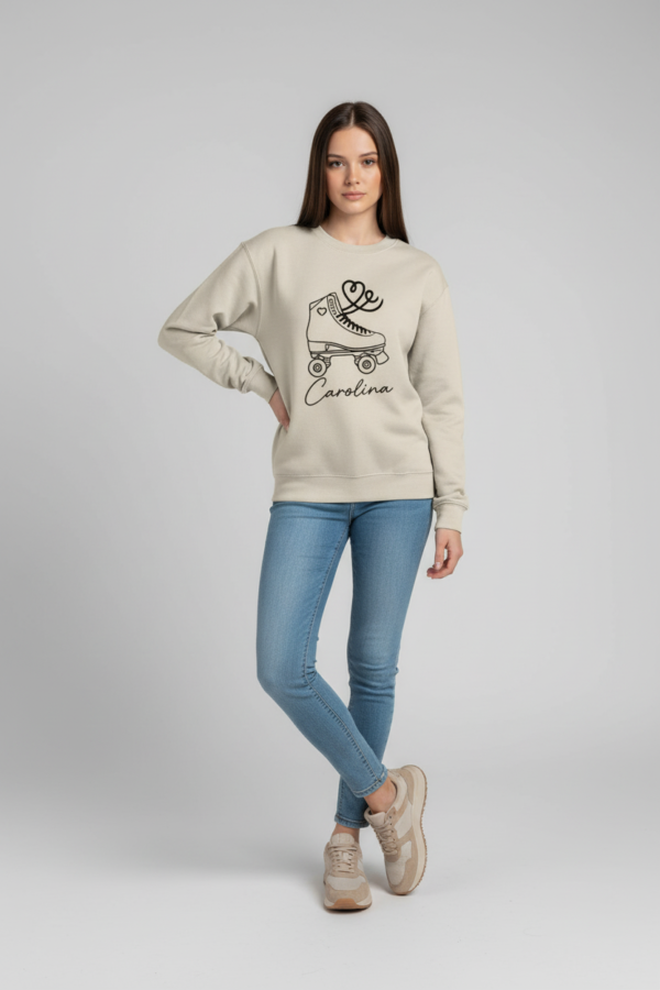 Sweat Personalizada Bege – Patins Retrô com Nome